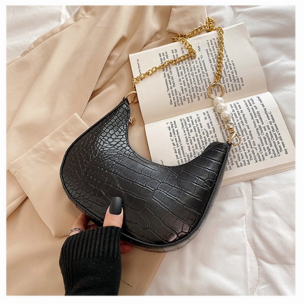 Crocodile retro armpit bag, ins chain, cross-body bag, Crescent bag